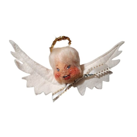 Vintage Annalee Angel Head and Wings Ornament 1984 With Halo